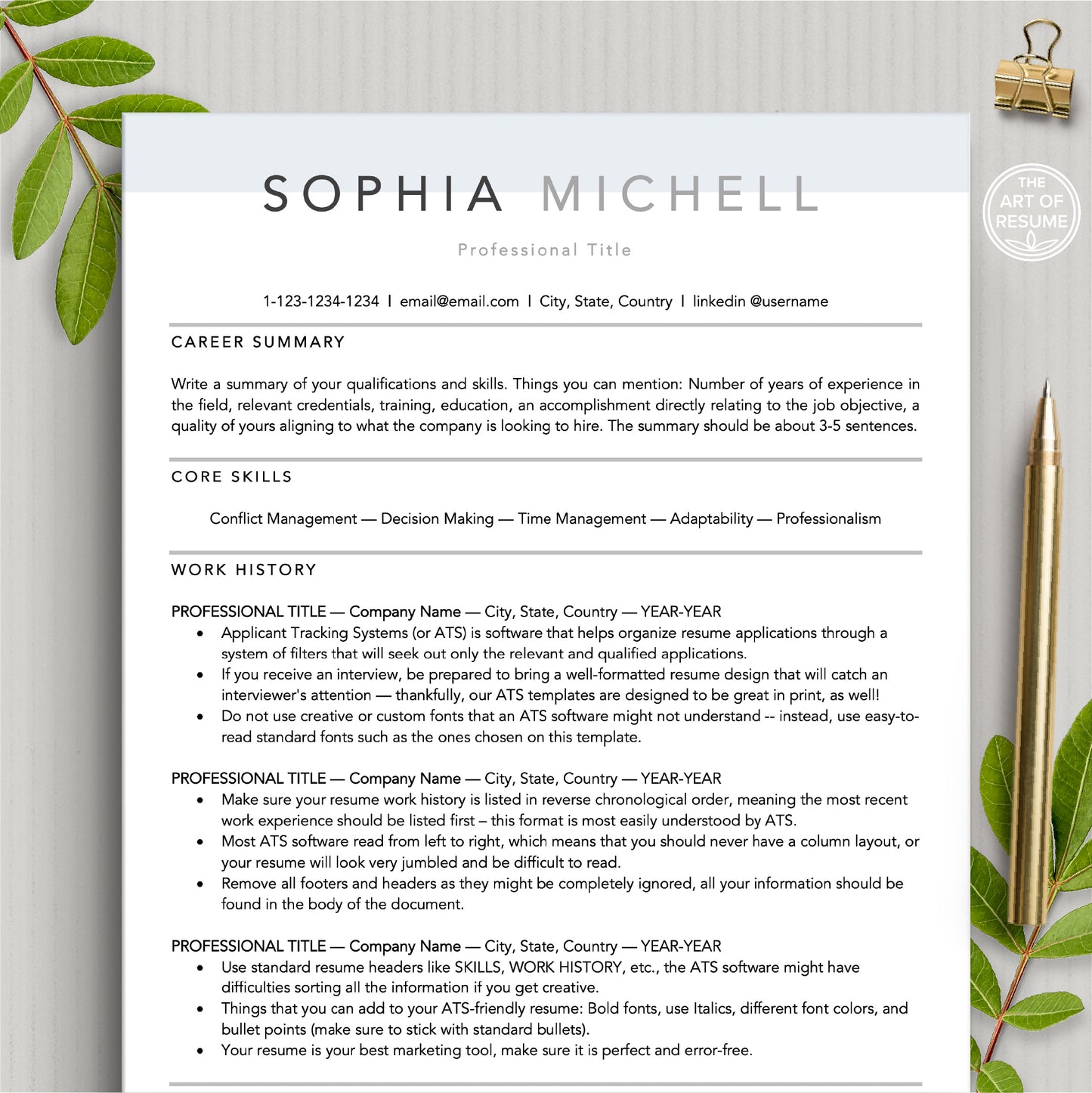 The Art of Resume Templates | Modern ATS-Friendly Professional Resume CV Design Template Bundle