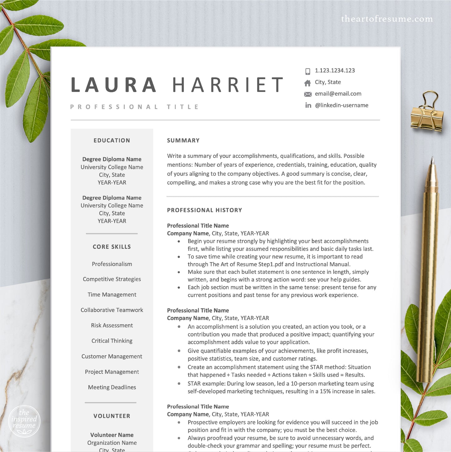 The Art of Resume Templates | Modern Professional Resume CV Design Template Bundle | Simple Clean Curriculum Vitae for any Career
