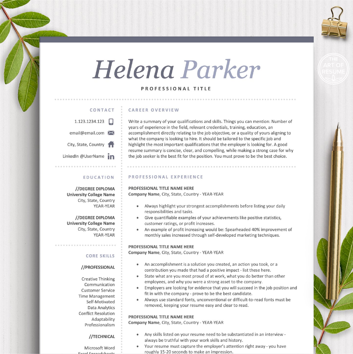 The Art of Resume Templates | Modern Professional Resume CV Design Template Bundle Executive
