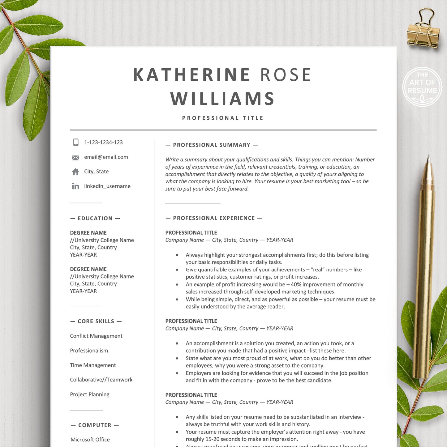The Art of Resume Templates | Modern Simple Resume CV Design Template Bundle
