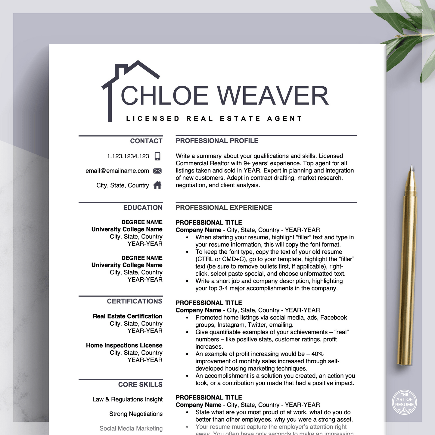 Real Estate Agent Resume | Realtor CV Resumes | Free Cover Letter - The Art of Resume