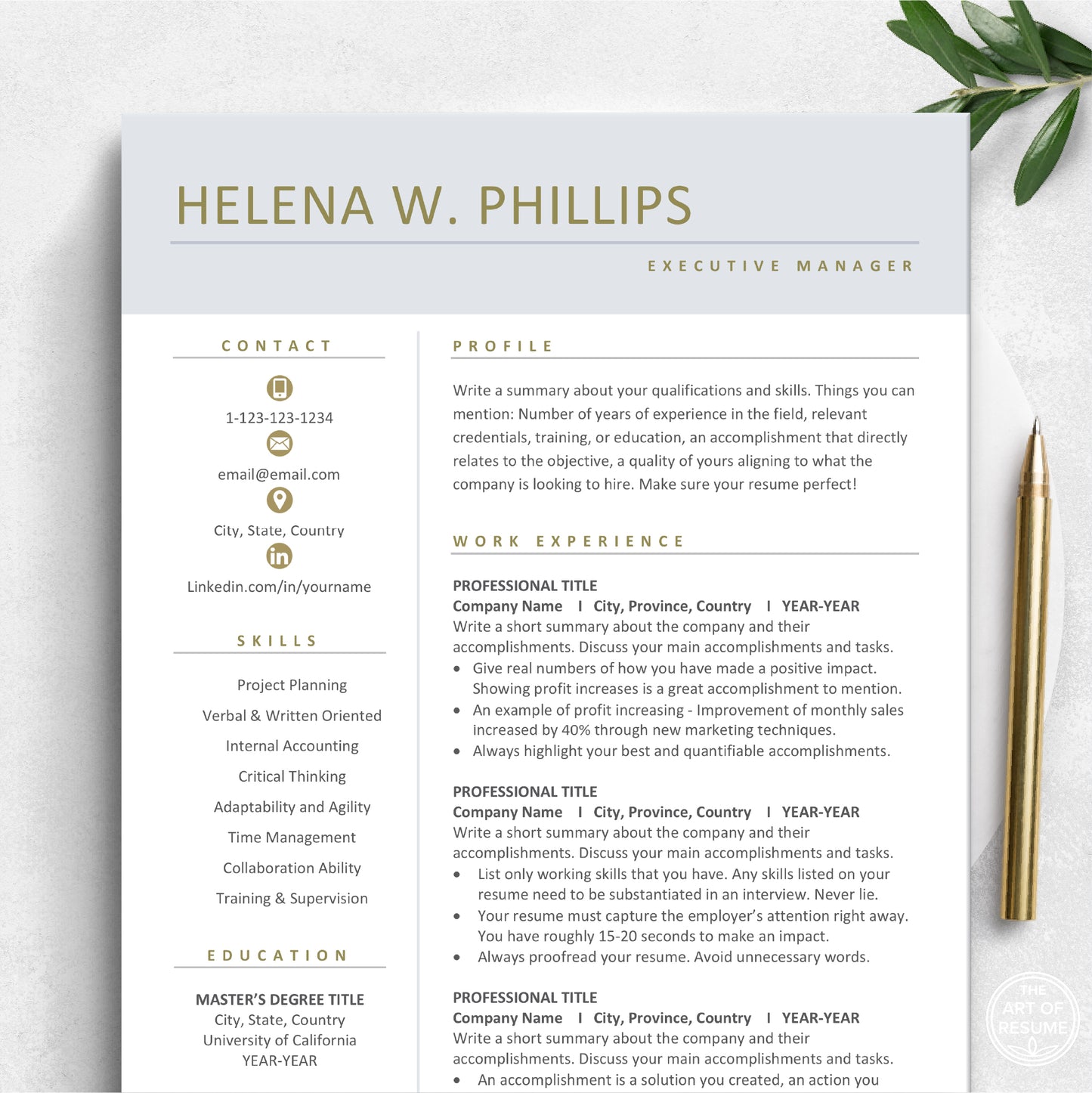 The Art of Resume Templates | Executive Resume CV Design Template Bundle