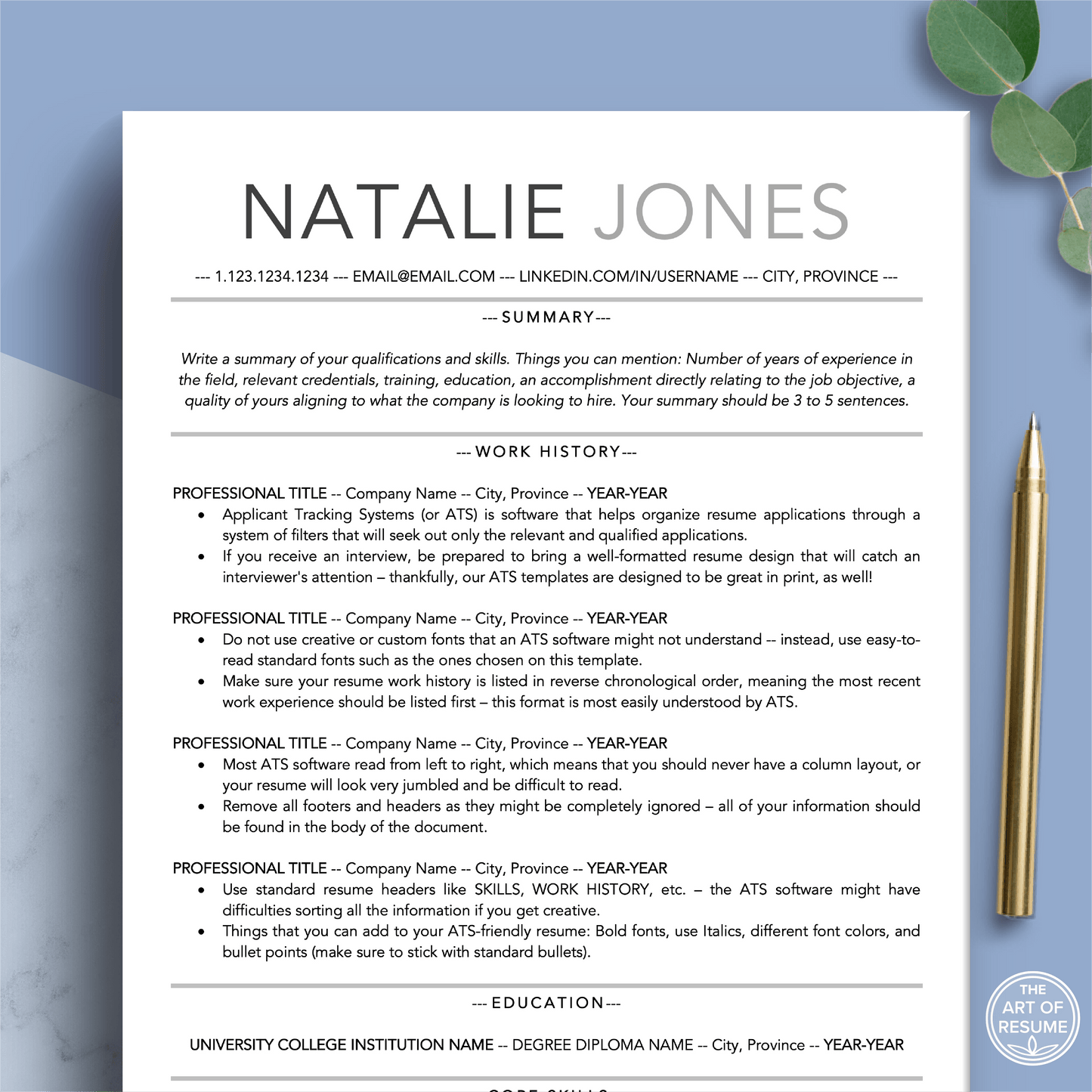 ATS-Friendly Resume | Modern CV Template | FREE Resume Guide - The Art of Resume