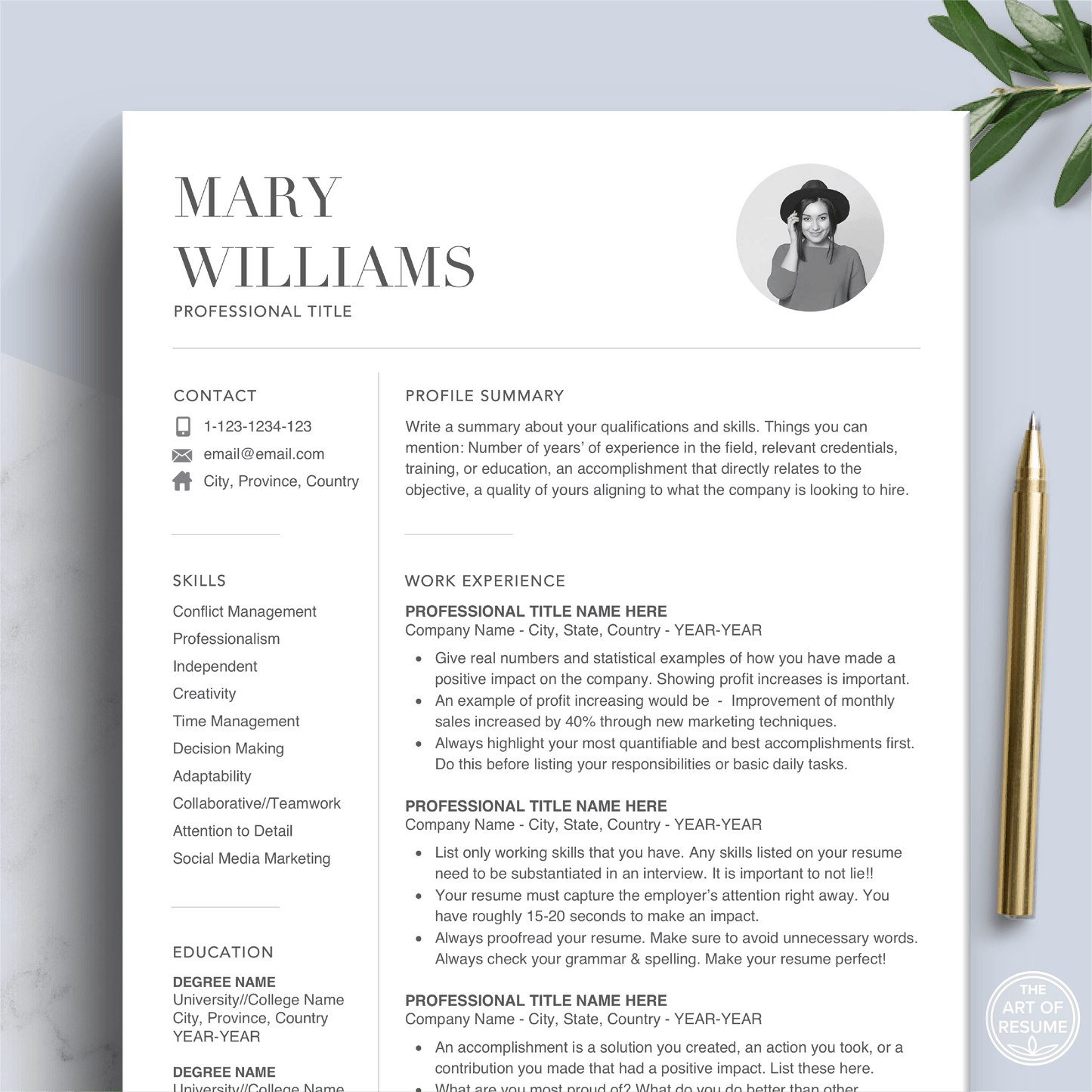 Simple Resume with Photo | Modern Resume Design | Professional Resumes - The Art of Resume