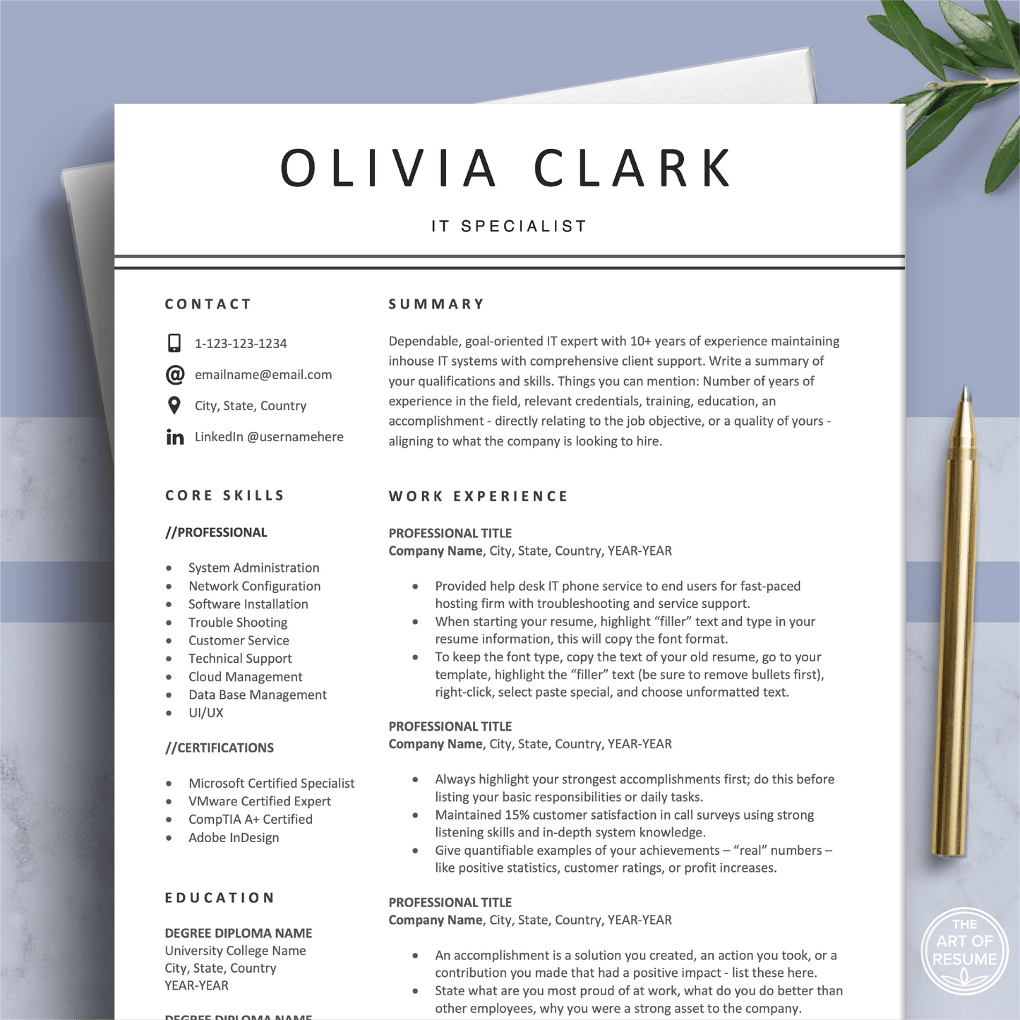 Professional Resume Download | 5-Page Simple CV Design - The Art of Resume
