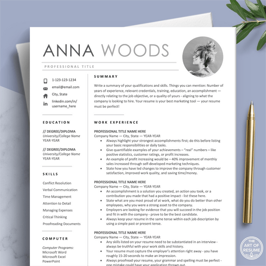 Professional Resume Bundle | Photo Picture Insert - The Art of Resume