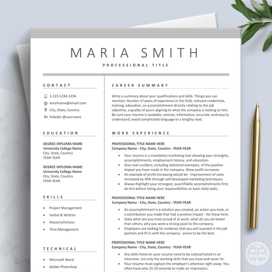 The Art of Resume Templates | Professional Simple Resume CV Design Template Builder Bundle Download | Curriculum Vitae