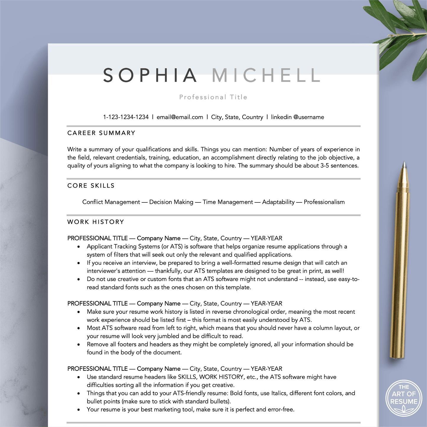 The Art of Resume Templates | Professional Executive Resume CV Design Template Maker, Download for Apple Pages and Microsoft Word, Mac and PC Resume CV Template | Curriculum Vitae for Apple Pages, Microsoft Word, Mac, PC