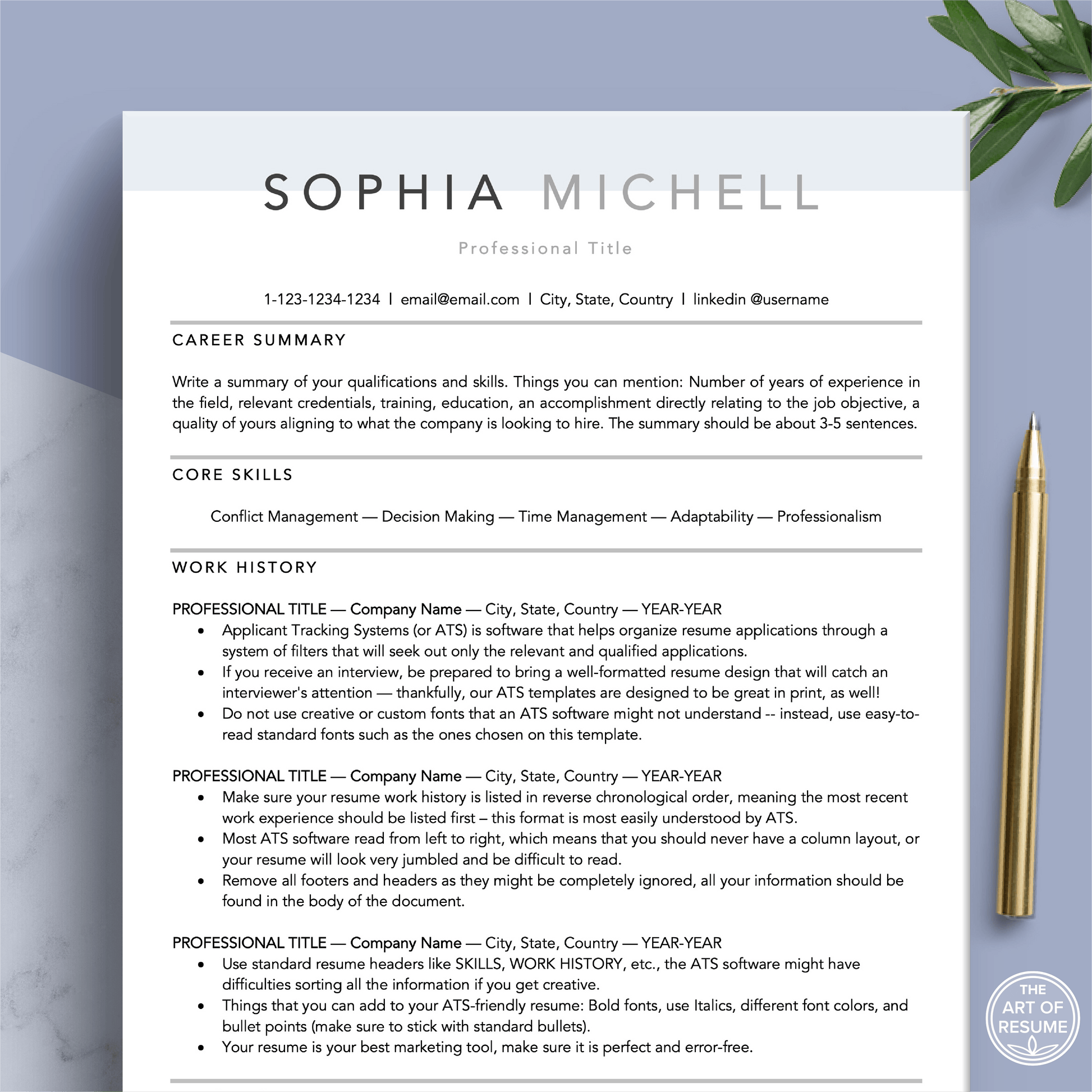 The Art of Resume Templates | Professional Executive Resume CV Design Template Maker, Download for Apple Pages and Microsoft Word, Mac and PC Resume CV Template | Curriculum Vitae for Apple Pages, Microsoft Word, Mac, PC