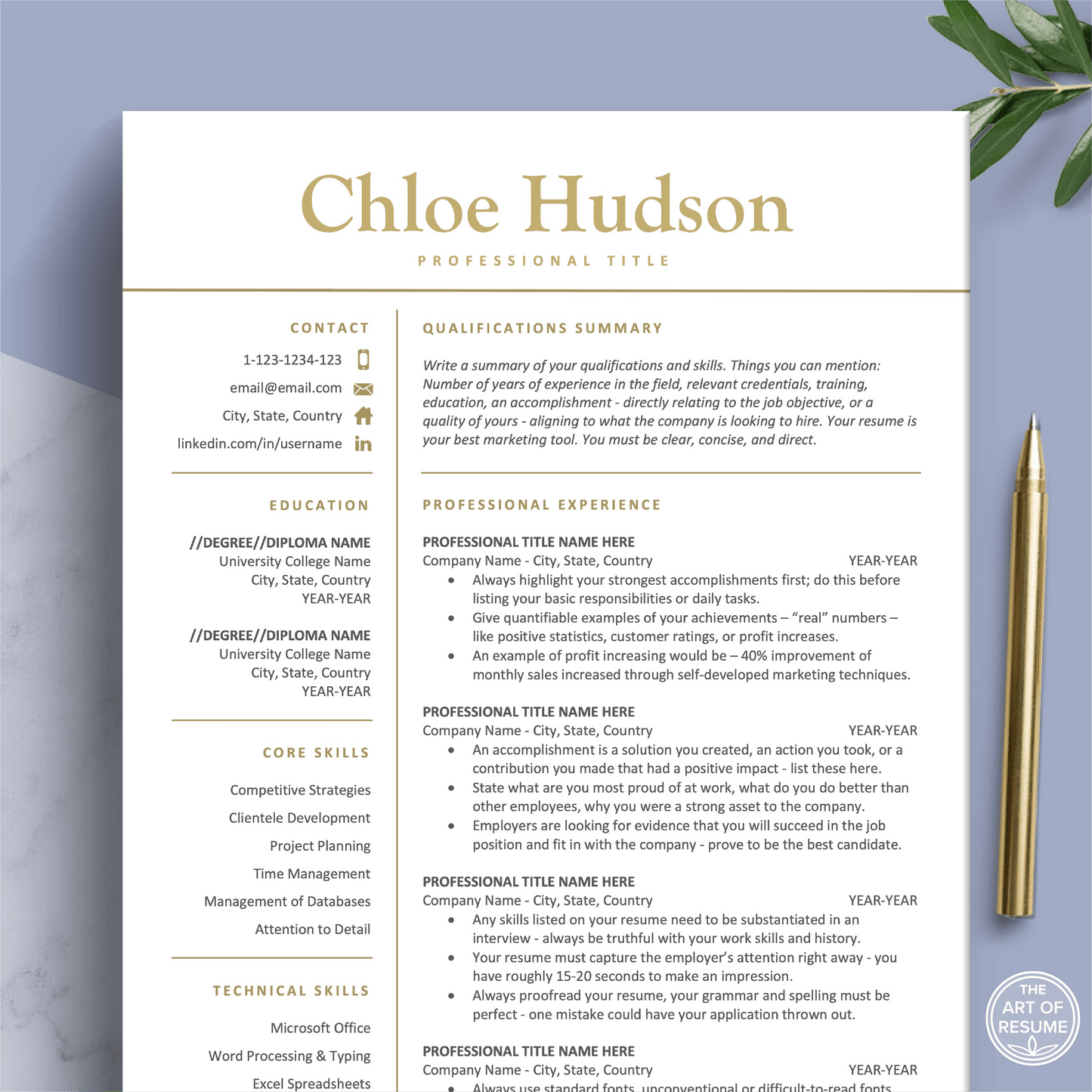 The Art of Resume Templates | Professional Simple Resume CV Design Template Maker, Download for Apple Pages and Microsoft Word, Mac and PC Resume CV Template | Curriculum Vitae for Apple Pages, Microsoft Word, Mac, PC