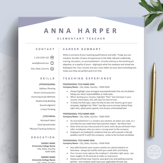 Teacher Resume Template | Resumes for Teaching Educator Professional - The Art of Resume