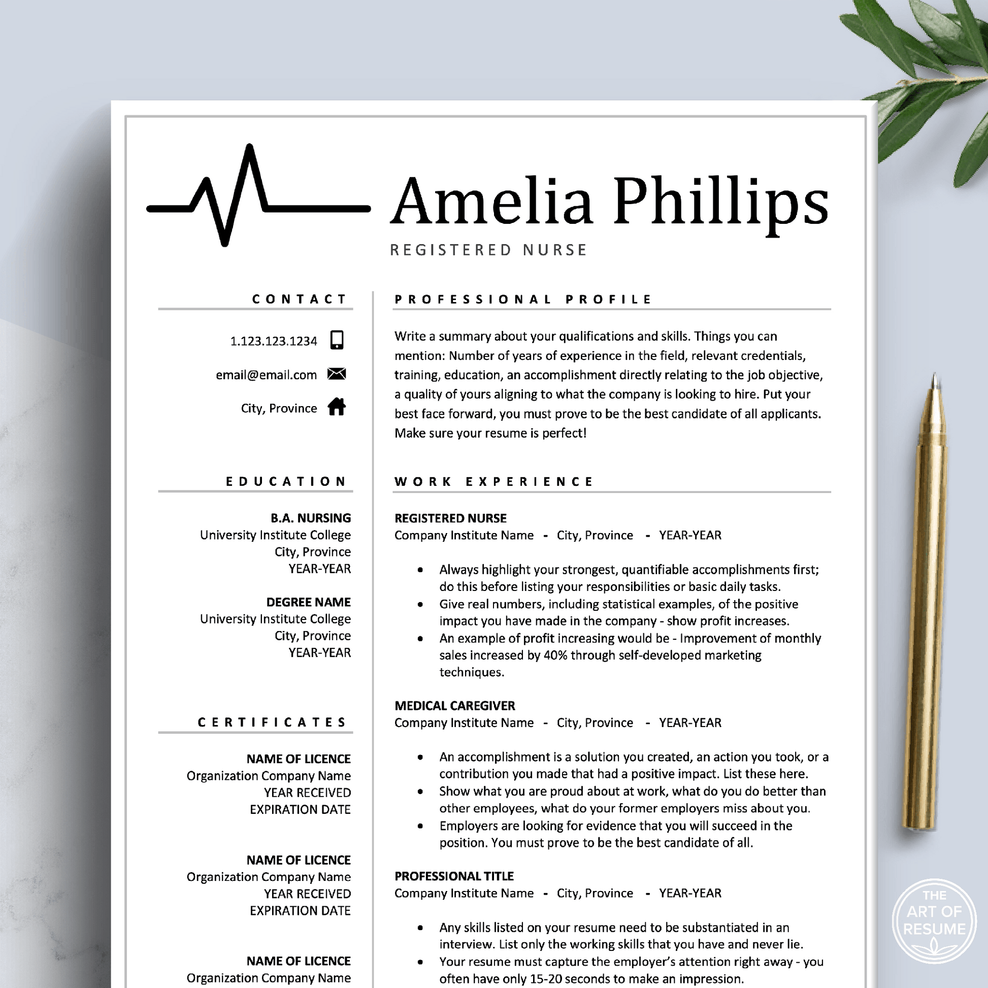 Medical Resume Template | Curriculum Vitae for RN Nurse, Doctor, Physician - The Art of Resume