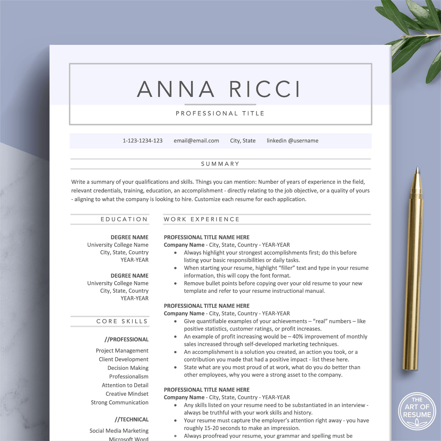 Resume CV Builder Template Bundle | Free Resume Writing Guide - The Art of Resume
