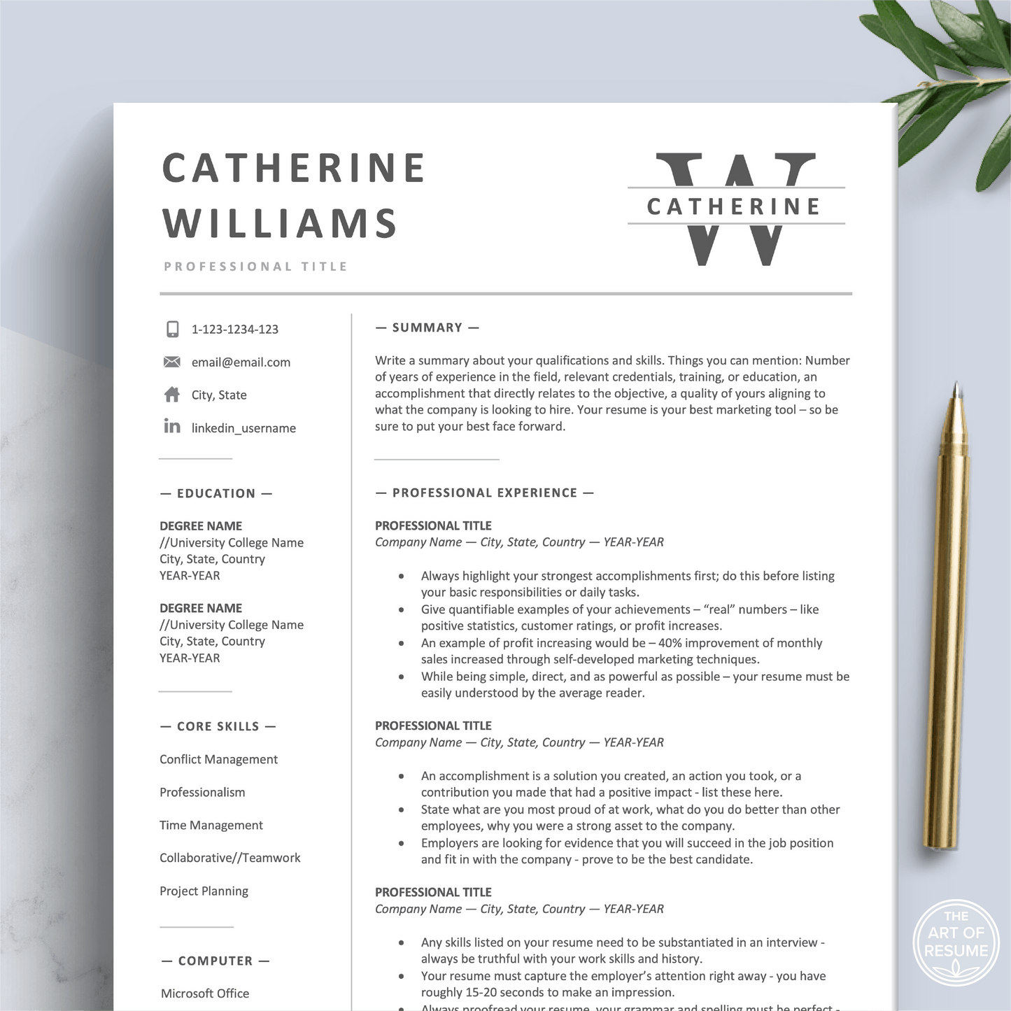 Simple Resume Template | Modern CV Design | Curriculum Vitae - The Art of Resume
