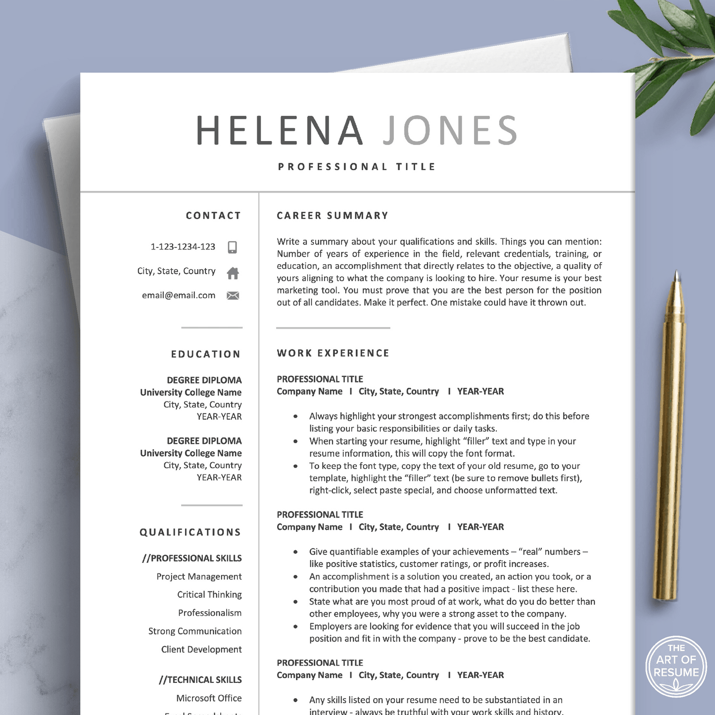 The Art of Resume Templates | Professional Simple Resume CV Design Template Builder Bundle Download | Curriculum Vitae