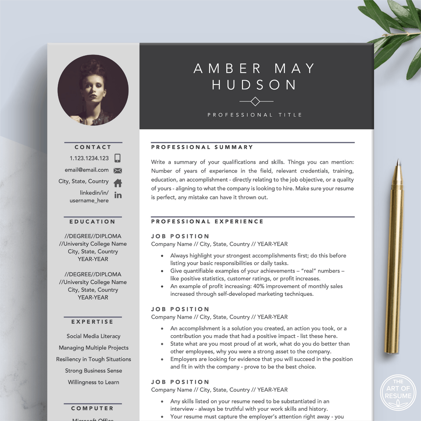 Creative Resume Design with Photo | Stylist CV - The Art of Resume