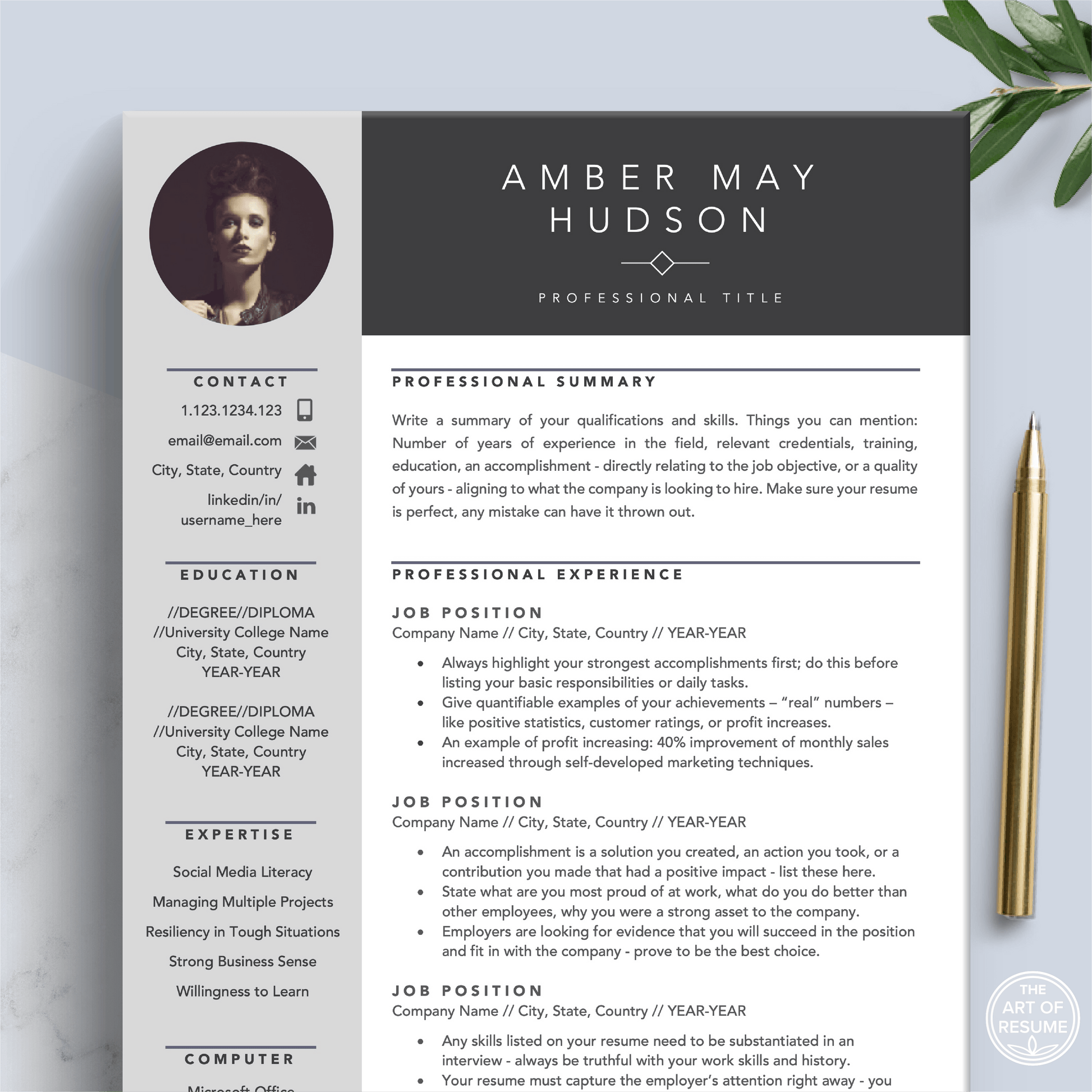 Creative Resume Design with Photo | Stylist CV - The Art of Resume