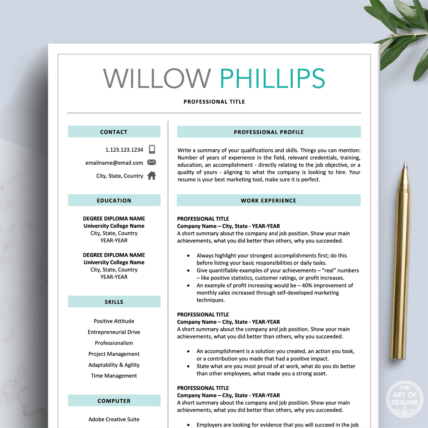 Professional Resume Template Bundles, Executive Resume Design - The Art of Resume