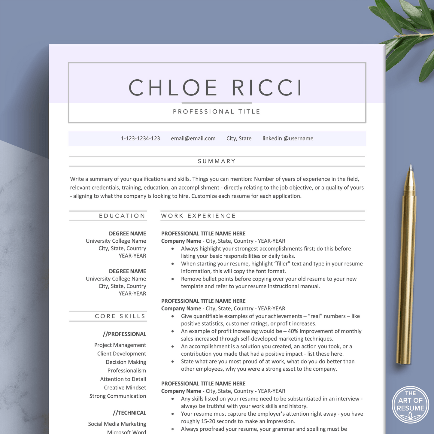 The Art of Resume Templates | Professional Simple Pink Blue Resume CV Design Template Maker, Download for Apple Pages and Microsoft Word, Mac and PC Resume CV Template | Curriculum Vitae for Apple Pages, Microsoft Word, Mac, PC
