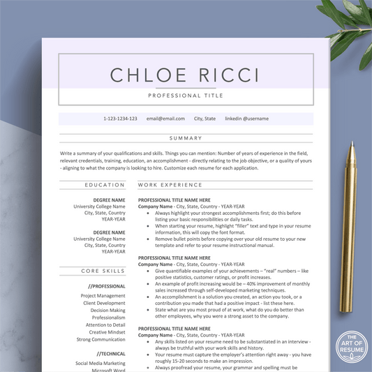 The Art of Resume Templates | Professional Simple Pink Blue Resume CV Design Template Maker, Download for Apple Pages and Microsoft Word, Mac and PC Resume CV Template | Curriculum Vitae for Apple Pages, Microsoft Word, Mac, PC