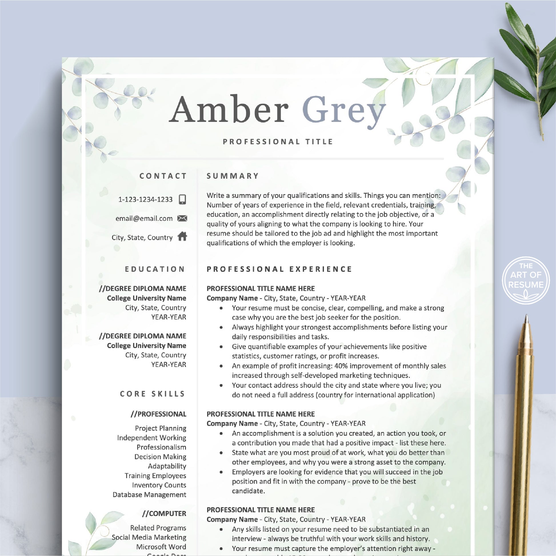 The Art of Resume | Creative Floral Resume Cv Template Design Bundle