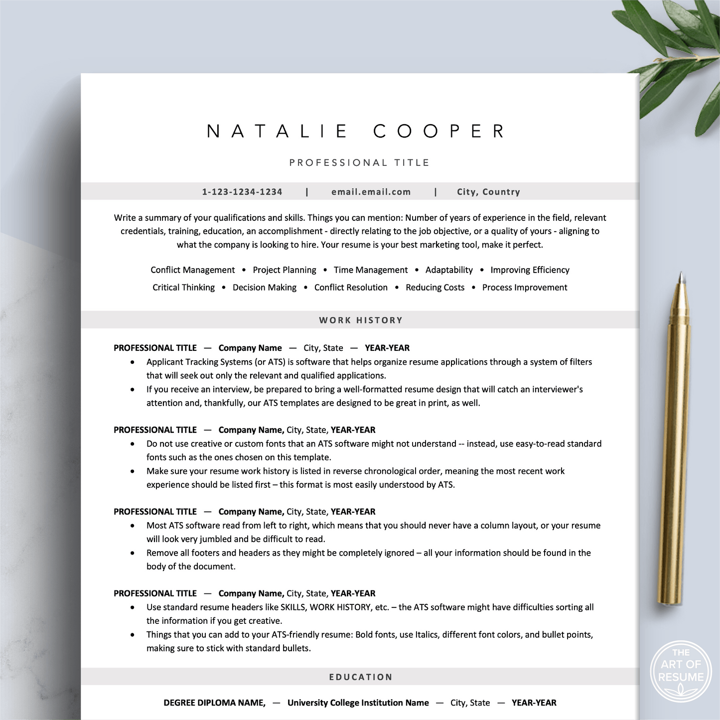 ATS-Formatted Resume Template | ATS Curriculum Vitae | CV Templates - The Art of Resume