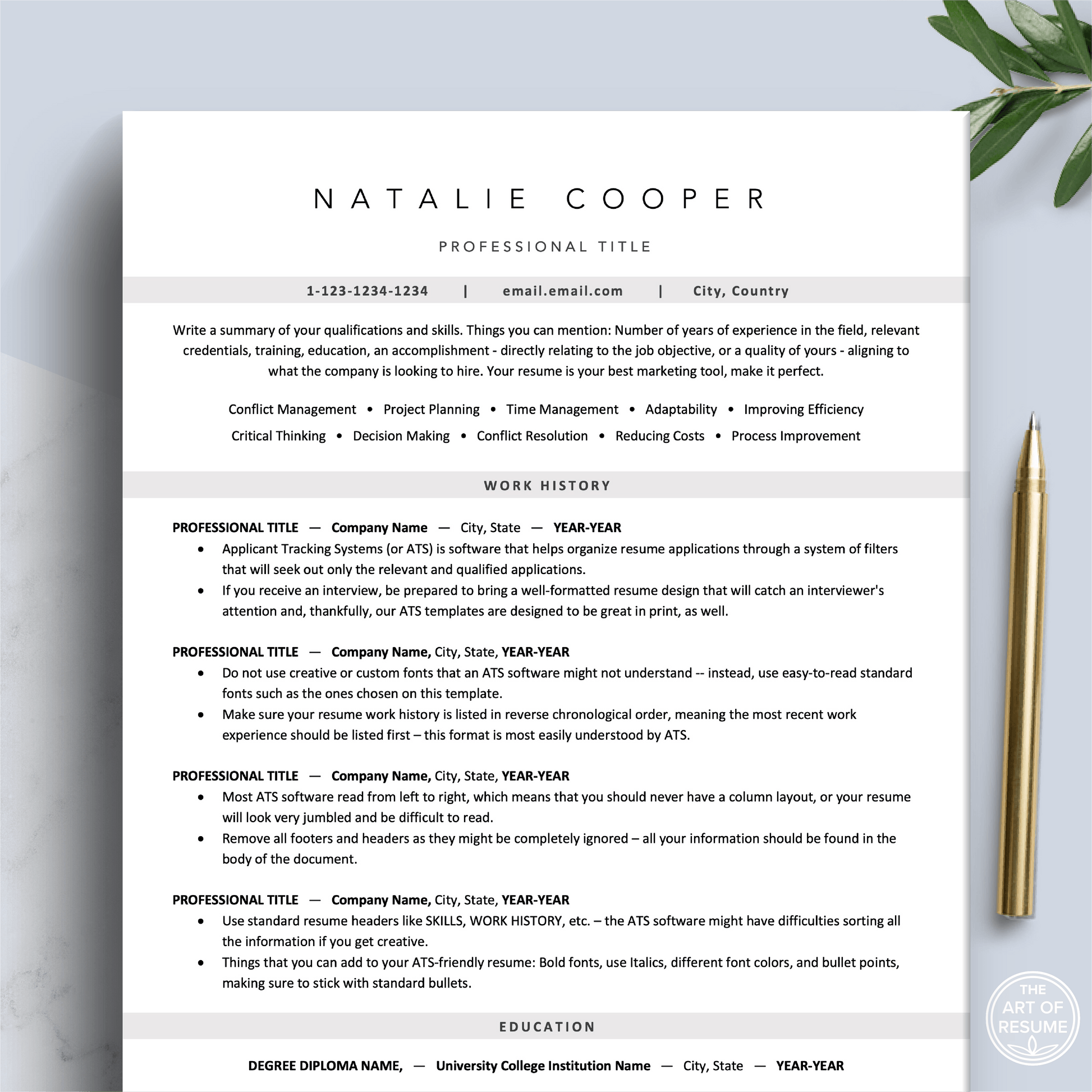 ATS-Formatted Resume Template | ATS Curriculum Vitae | CV Templates - The Art of Resume