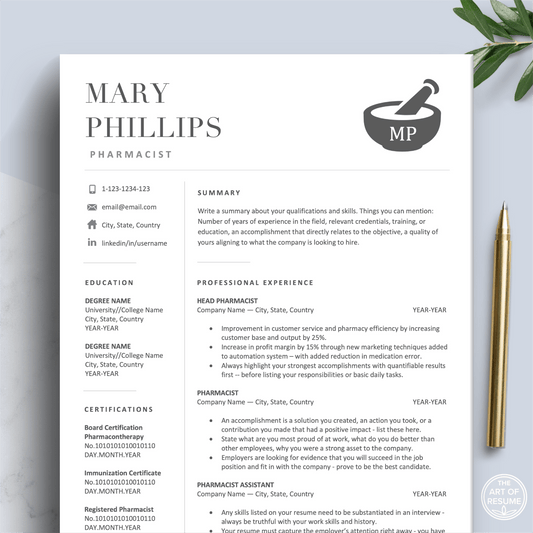 Pharmacist Resume | Pharmacy CV | Medical Resume - The Art of Resume