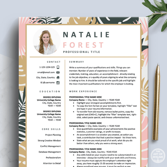 Creative Floral Resume Photo Insert | Stylist, Designer, Fashion, Blogger - The Art of Resume