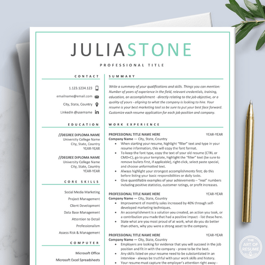 Professional Resume Templates | Free Resume Designs Included (Simple) - The Art of Resume