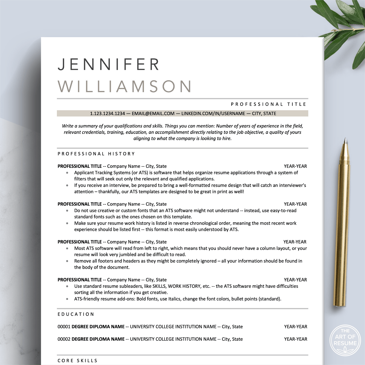 Professional Resume Bundle | ATS-Friendly Resume CV Format - The Art of Resume