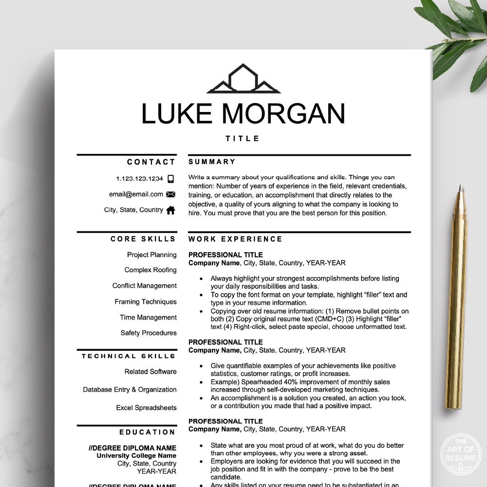 The Art of Resume | Construction, Architect, Real Estate Agent, Realtor, Interior Designer Resume CV Template Design