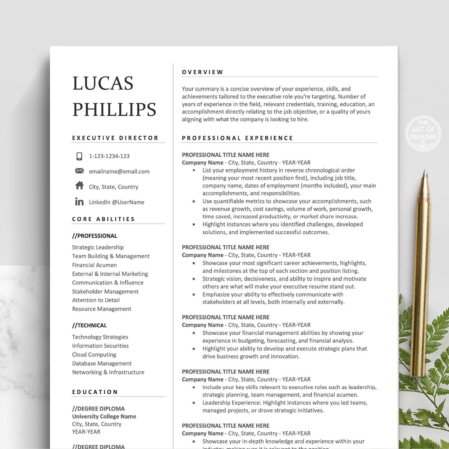 The Art of Resume | Simple Executive Resume Template Design