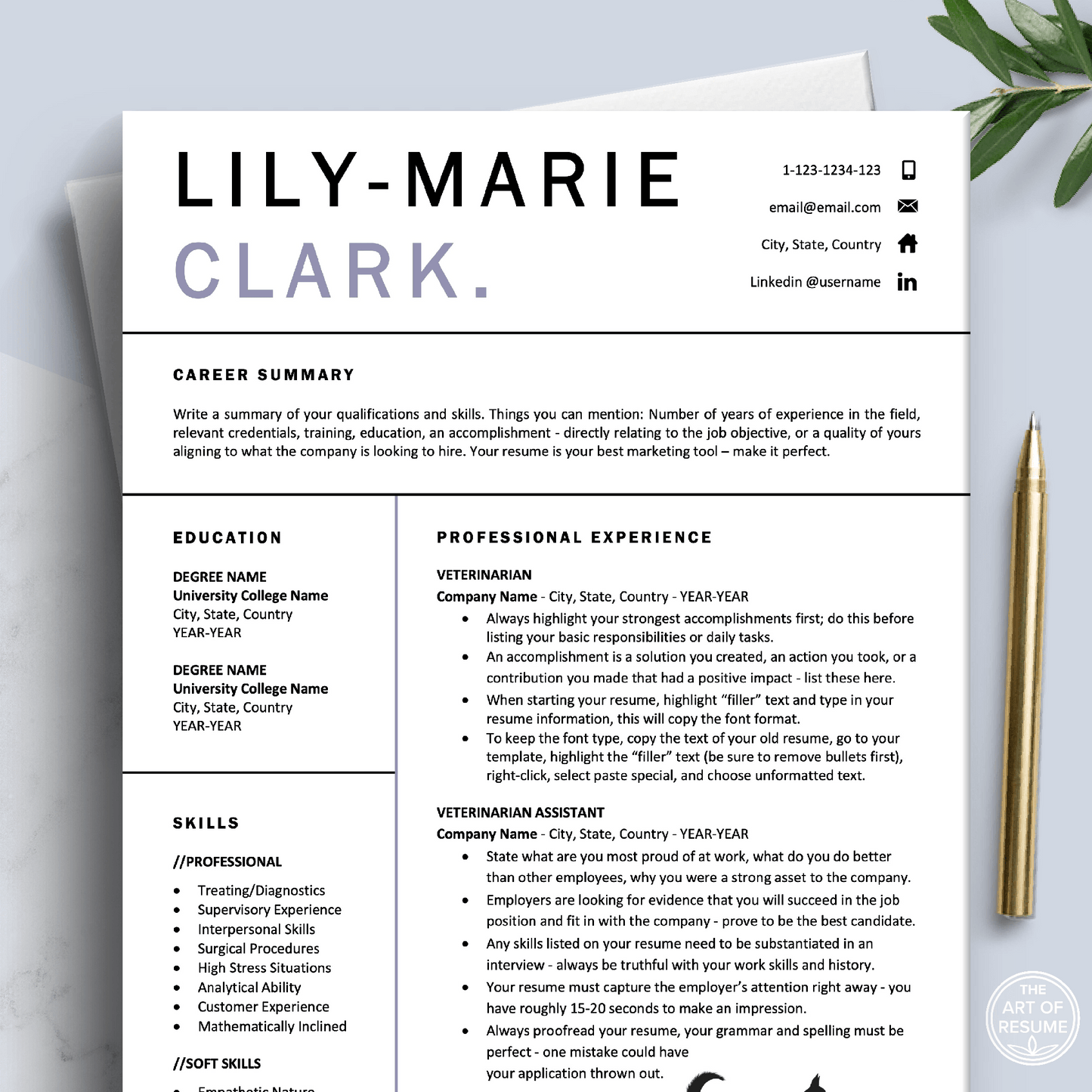 Veterinarian Resume Template | Vet Student | Animal Caretaker Resume - The Art of Resume
