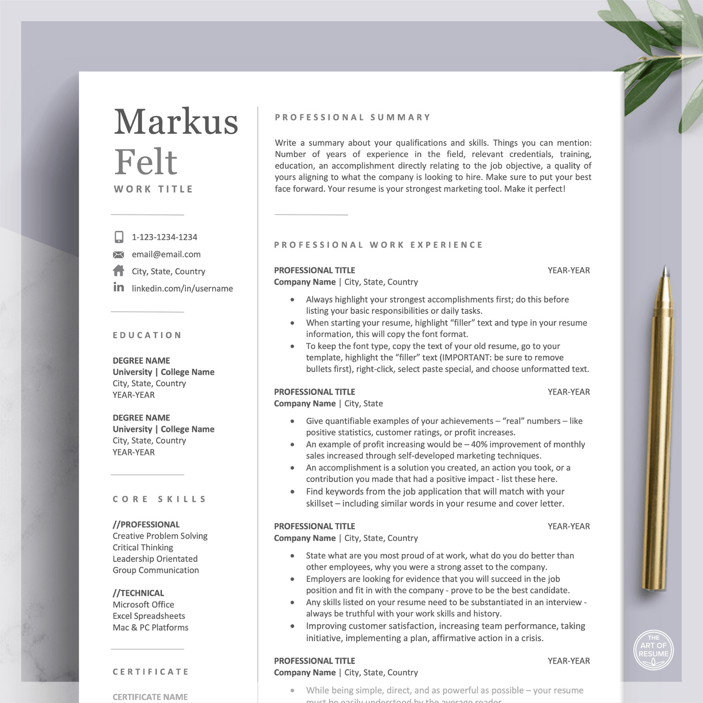 The Art of Resume Templates | Professional Simple Resume CV Design Template Builder Bundle Download | Curriculum Vitae
