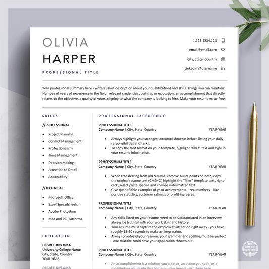 Executive Resume Template | Simple Professional CV Template | Free Cover Letter - The Art of Resume