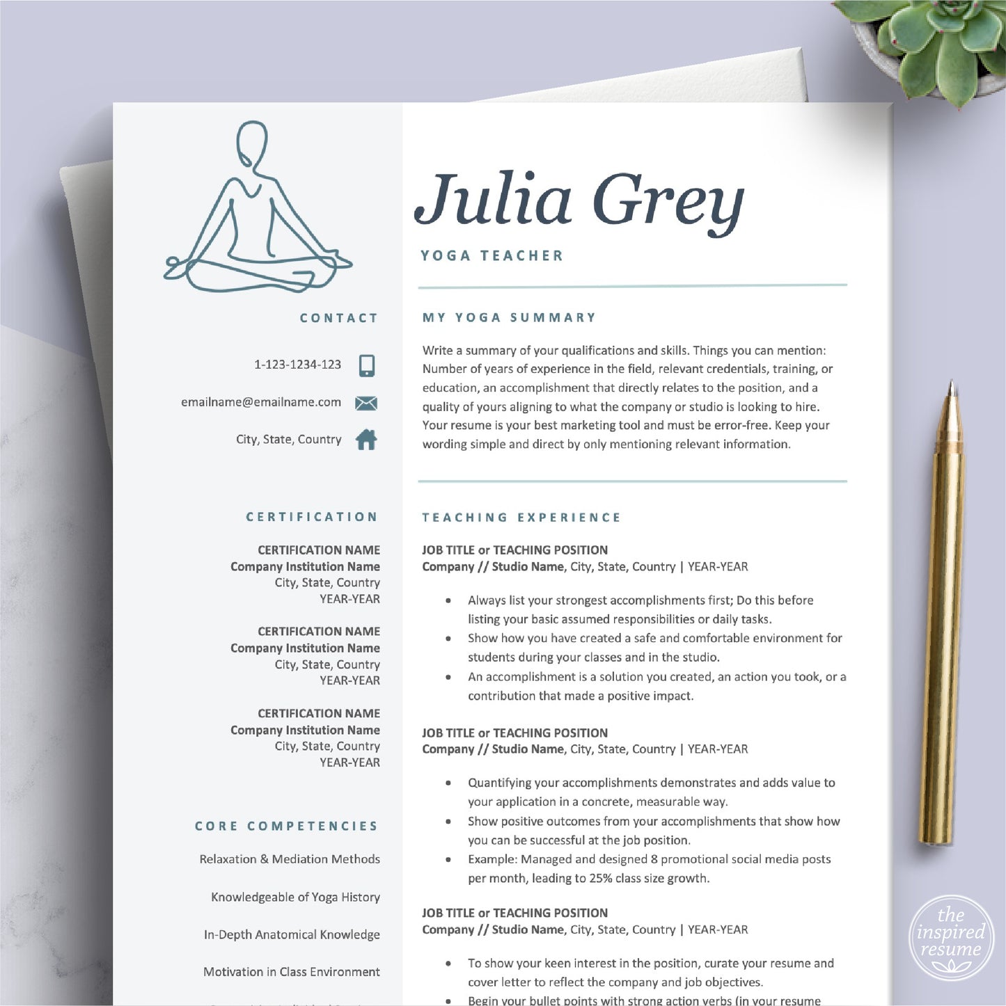 Yoga Resume Template, Yoga Instructor Resume, Fitness Gym Trainer Resume - The Art of Resume