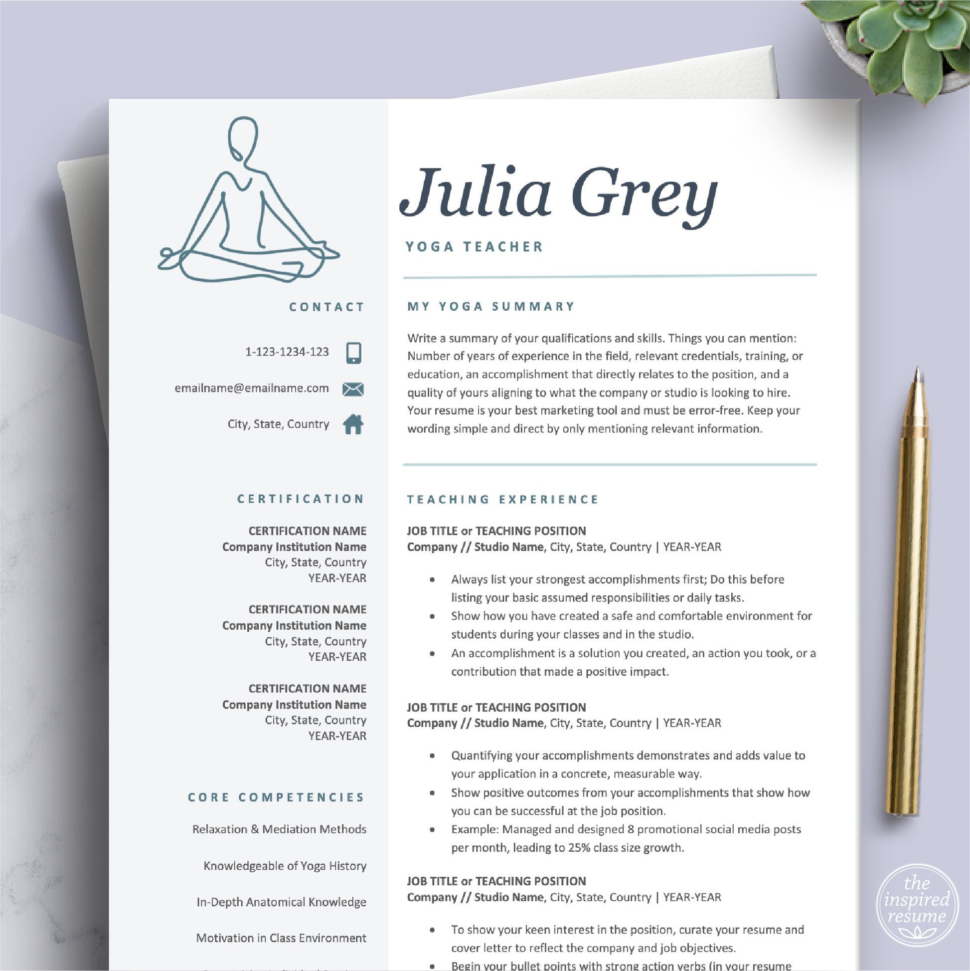 Yoga Resume Template, Yoga Instructor Resume, Fitness Gym Trainer Resume - The Art of Resume