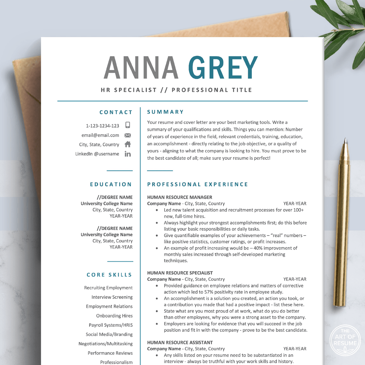 Professional Resume Bundle | HR Resume CV Format - The Art of Resume