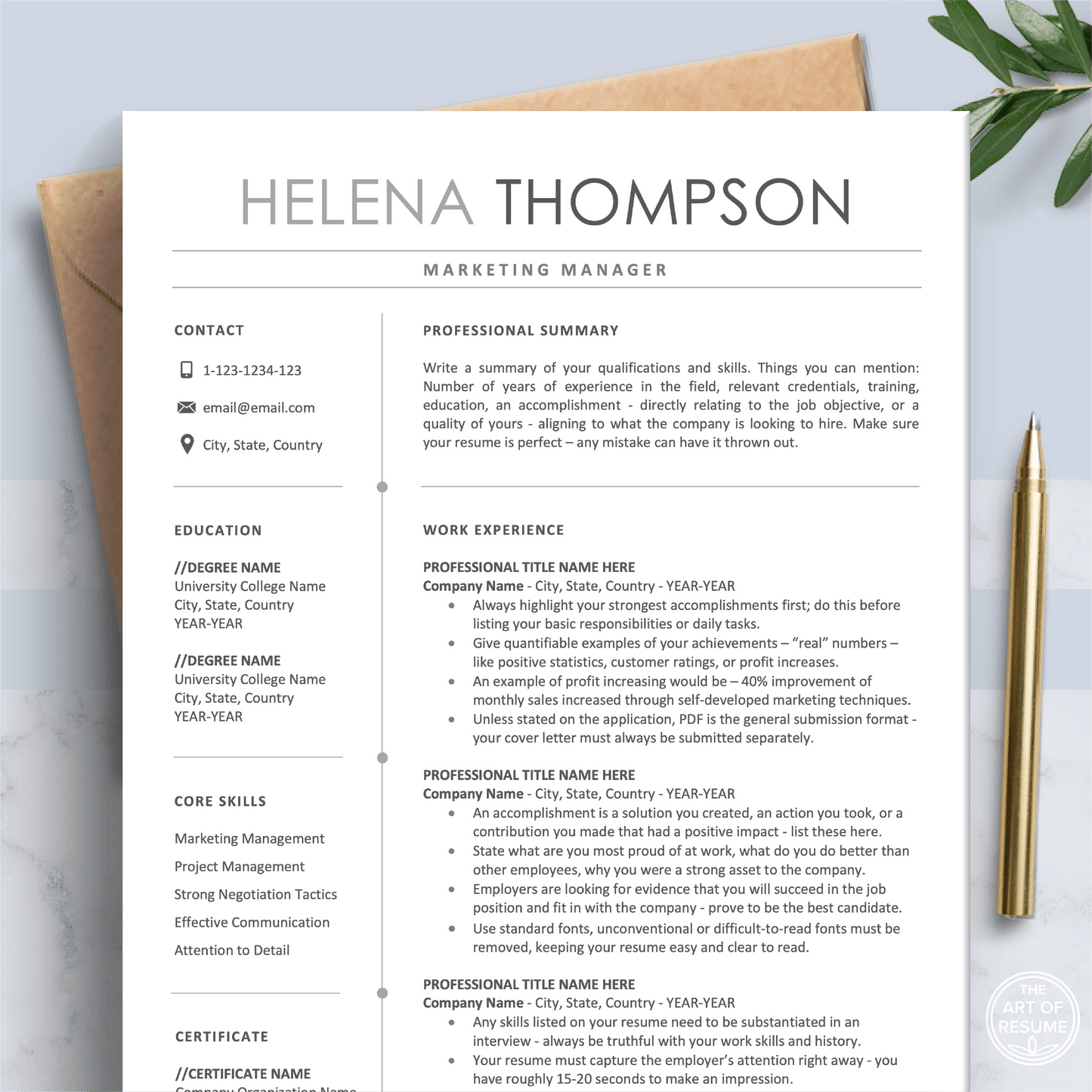 The Art of Resume Templates | Professional Executive Resume CV Design Template Maker, Download for Apple Pages and Microsoft Word, Mac and PC Resume CV Template | Curriculum Vitae for Apple Pages, Microsoft Word, Mac, PC