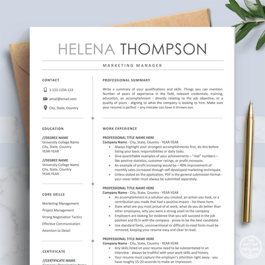 The Art of Resume Templates | Professional Executive Resume CV Design Template Maker, Download for Apple Pages and Microsoft Word, Mac and PC Resume CV Template | Curriculum Vitae for Apple Pages, Microsoft Word, Mac, PC