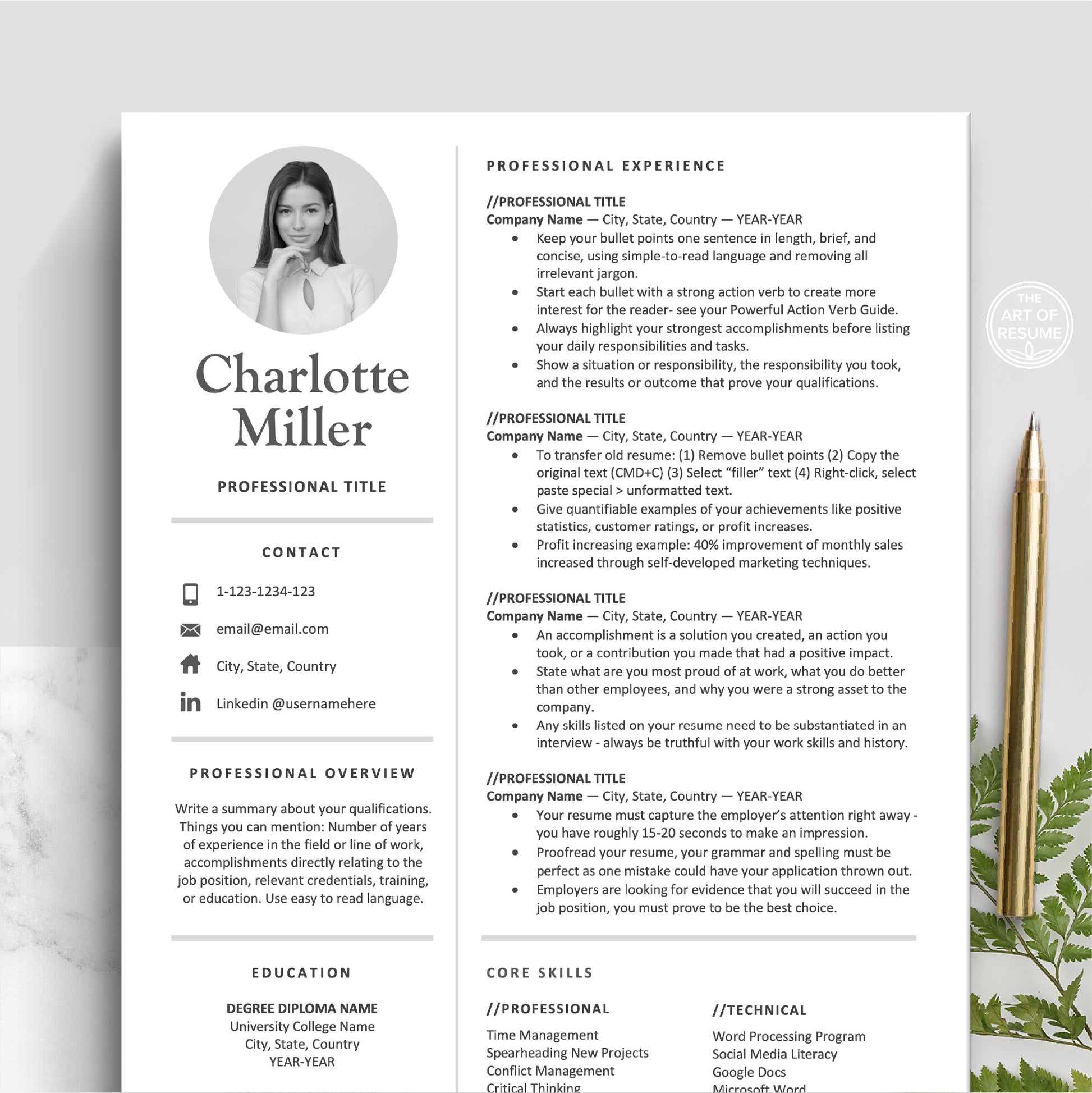 The Art of Resume Template Design | Professional Resume Template with Picture Photo