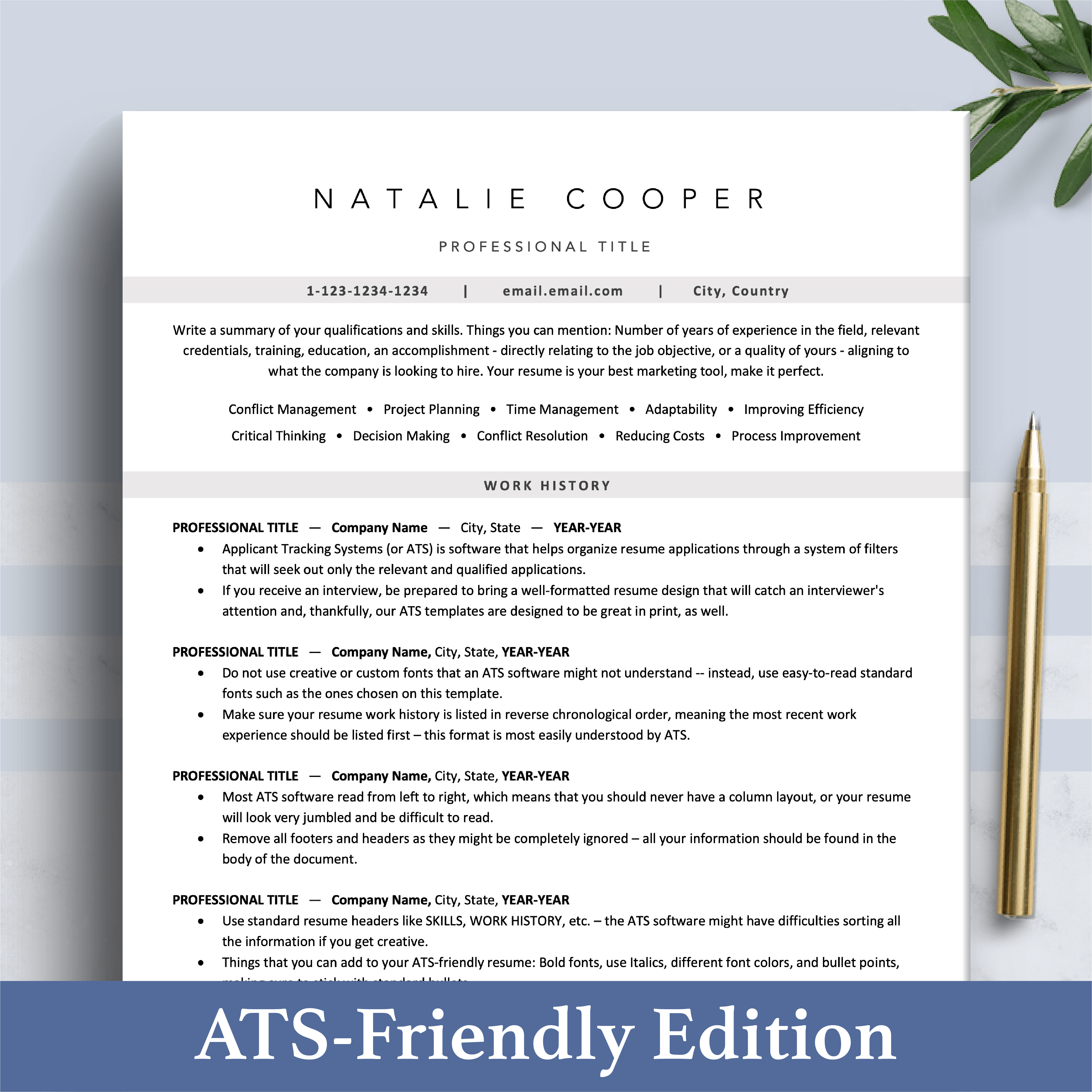 Ats Friendly Resume Cv Template, Ats Curriculum Vitae (application Tra 