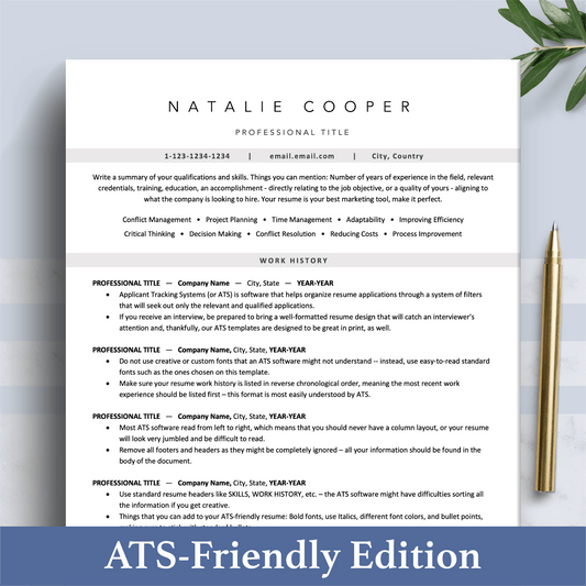 ATS-Formatted Resume Template | ATS Curriculum Vitae | CV Templates - The Art of Resume