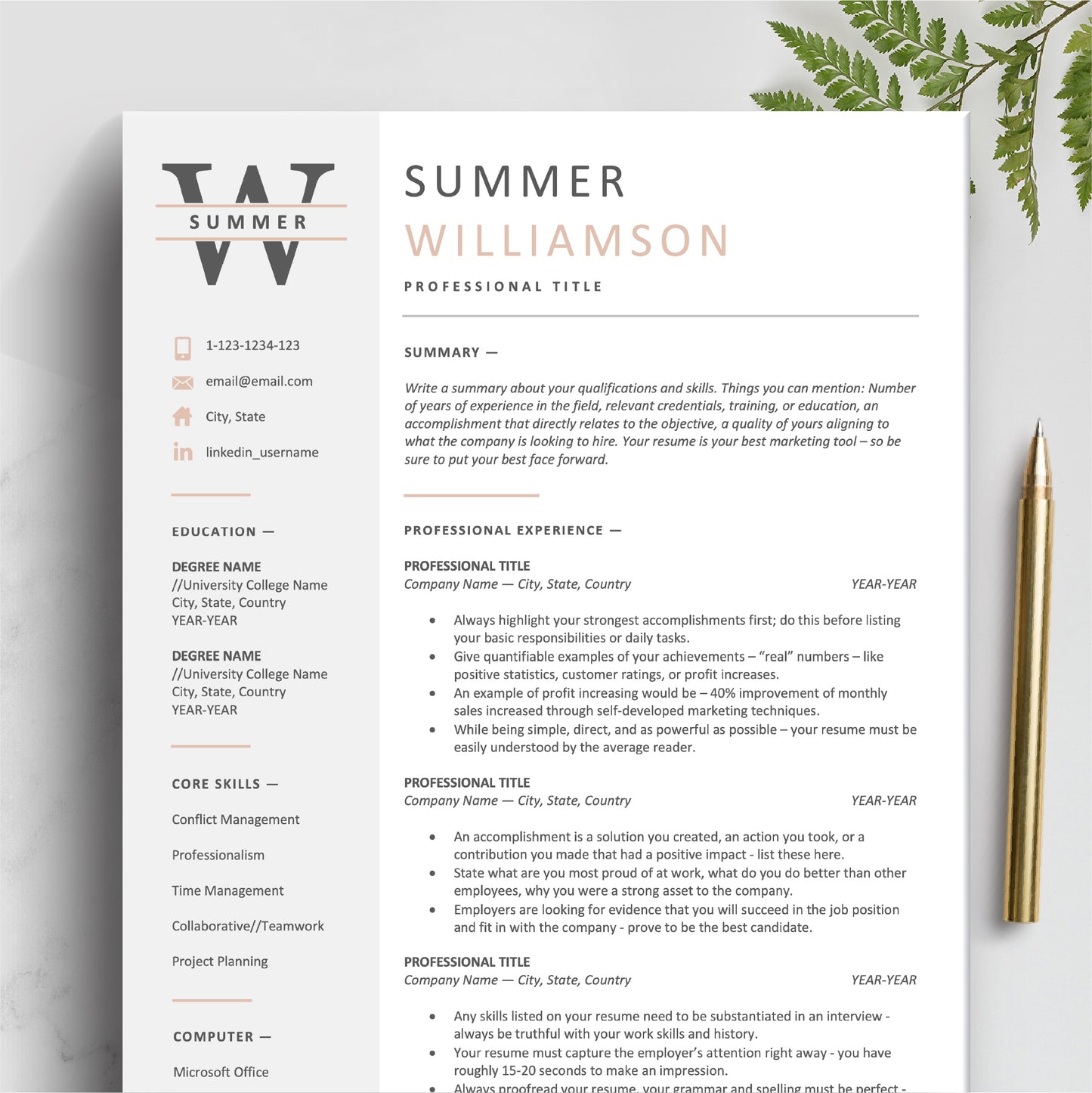 The Art of Resume Templates | Executive Resume Templates | Grey Pink CV Design Template Bundle