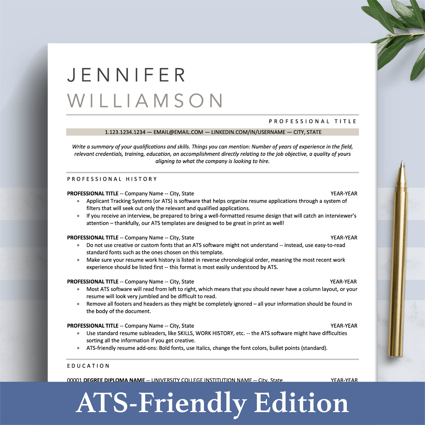 Professional Resume Bundle | ATS-Friendly Resume CV Format - The Art of Resume