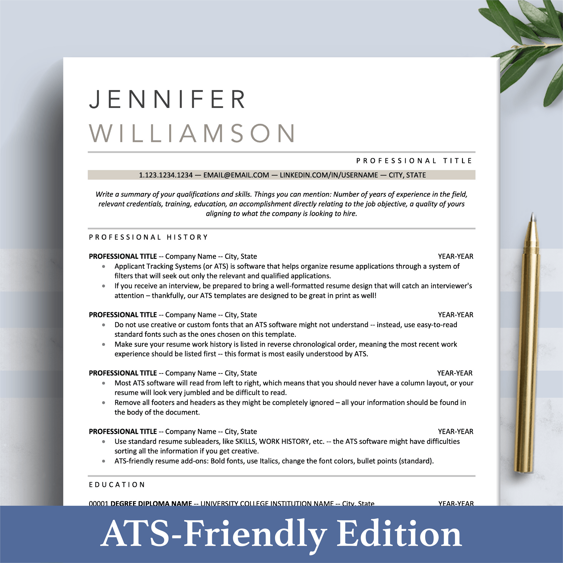 Professional Resume Bundle | ATS-Friendly Resume CV Format - The Art of Resume