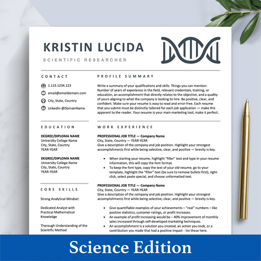 The Art of Resume Templates | Scientist, Biochemist, Lab Researcher, Student, DNA Helix Resume CV Design Template Maker, Instant Download Bundle for Apple Pages and Microsoft Word, Mac and PC Resume CV Template | Curriculum Vitae for Apple Pages, Microsoft Word, Mac, PC