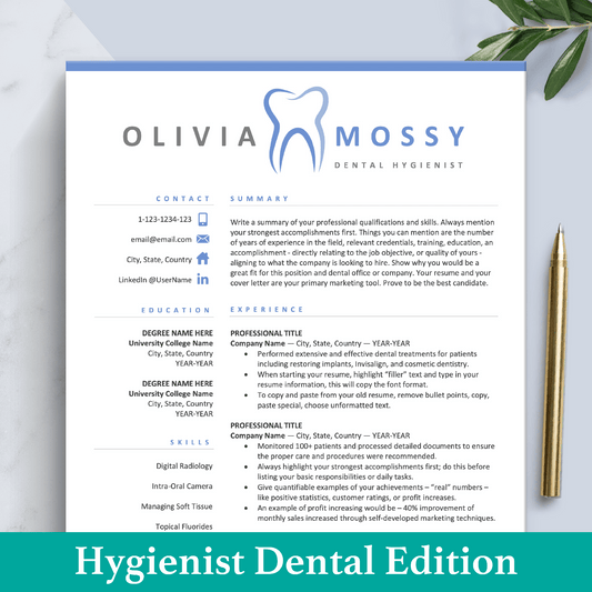 The Art of Resume Templates | Dentist, Hygienist, Dental Student, Assistant Resume CV Design Template Maker, Download for Apple Pages and Microsoft Word, Mac and PC Resume CV Template | Curriculum Vitae for Apple Pages, Microsoft Word, Mac, PC