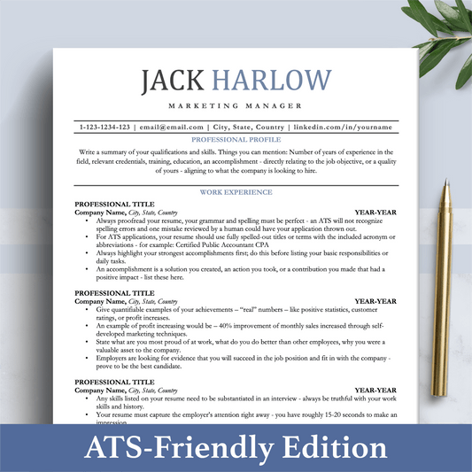 Professional ATS Resume CV Template | Applicant Tracking System Friendly | One-Column CV - The Art of Resume